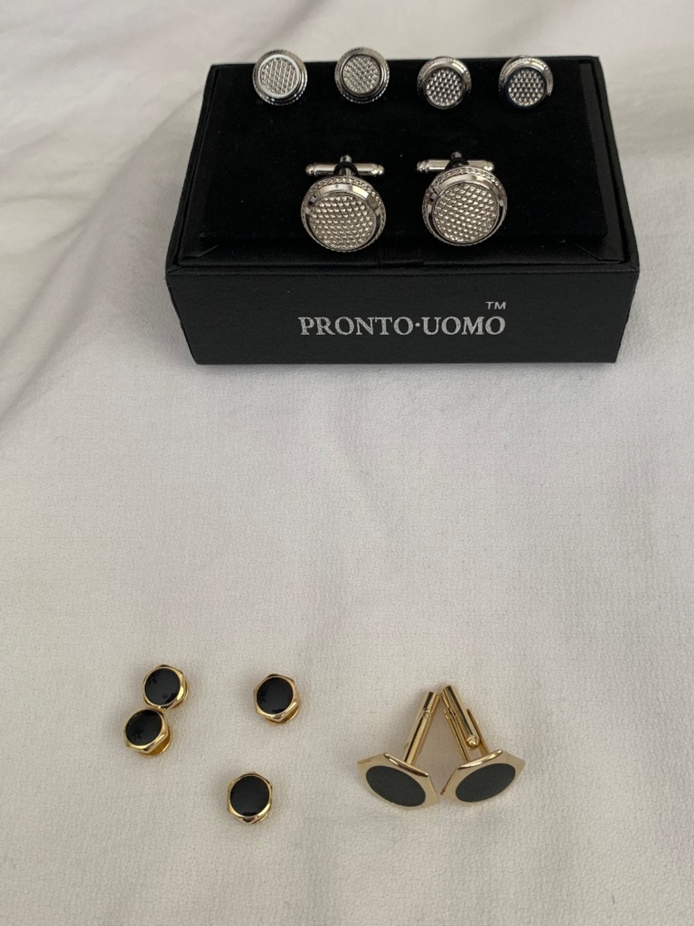 Pronto Uomo Cufflinks & Stud Button Sets Silver + Gold tone/Black